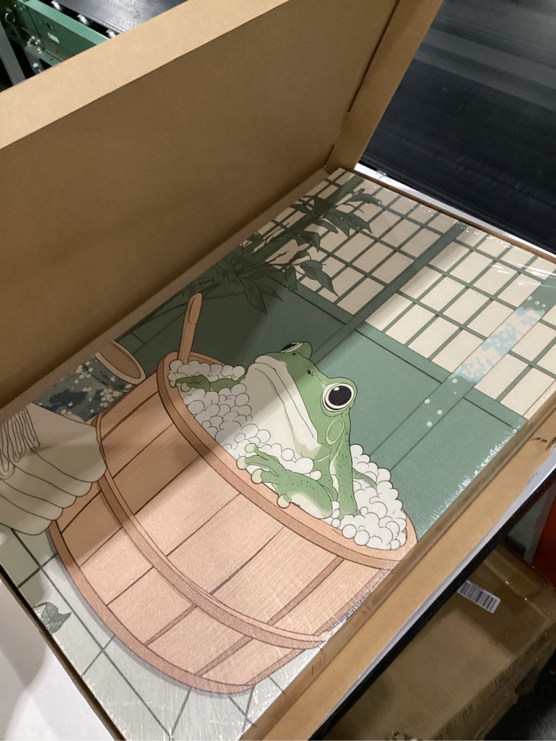 Condition photo showing Good Condition for japanese bathroom wall art funny black cat and frog in bathtub wall decor paintings vintage cute ani
