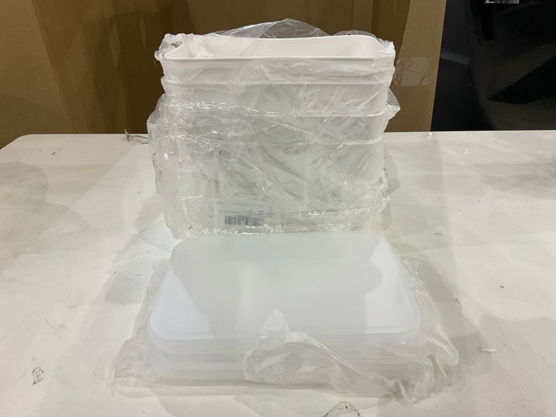 Condition photo showing New/Like New for Lawei 4 Pack Plastic Storage Bins with Lid, White Stackable Storage Basket Organizer Box, Sturdy Containers Organizing Lidded Bins for Shelves, Cabinet, Desk, Pantry, Bedroom, Book, Toys