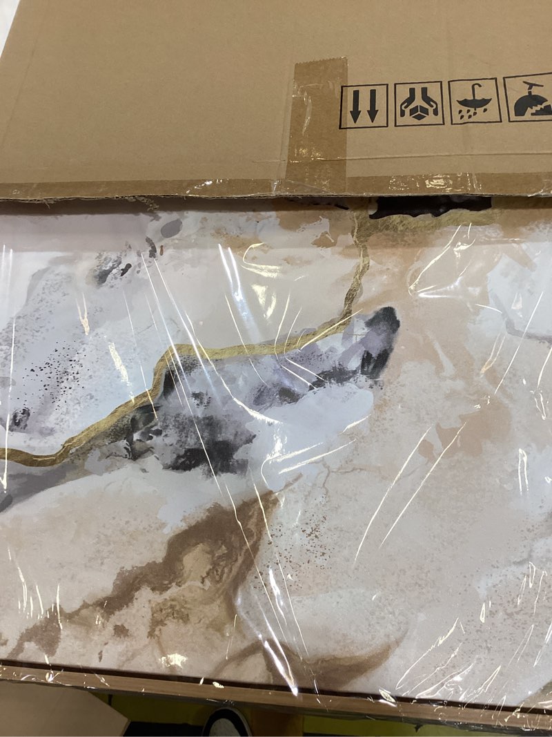 Condition photo showing Good Condition for arteWOODS Abstract Framed Wall Art -Abstract Marble Canvas Pictures Wall Decor Modern Luxurious Gray White Gold Painting Artwork Prints for Living Room Bedroom Decor 28 x 20in * 3 Natural Wood Frame Gray White Gold Abstract Artwork Framed 28"L x 20"W