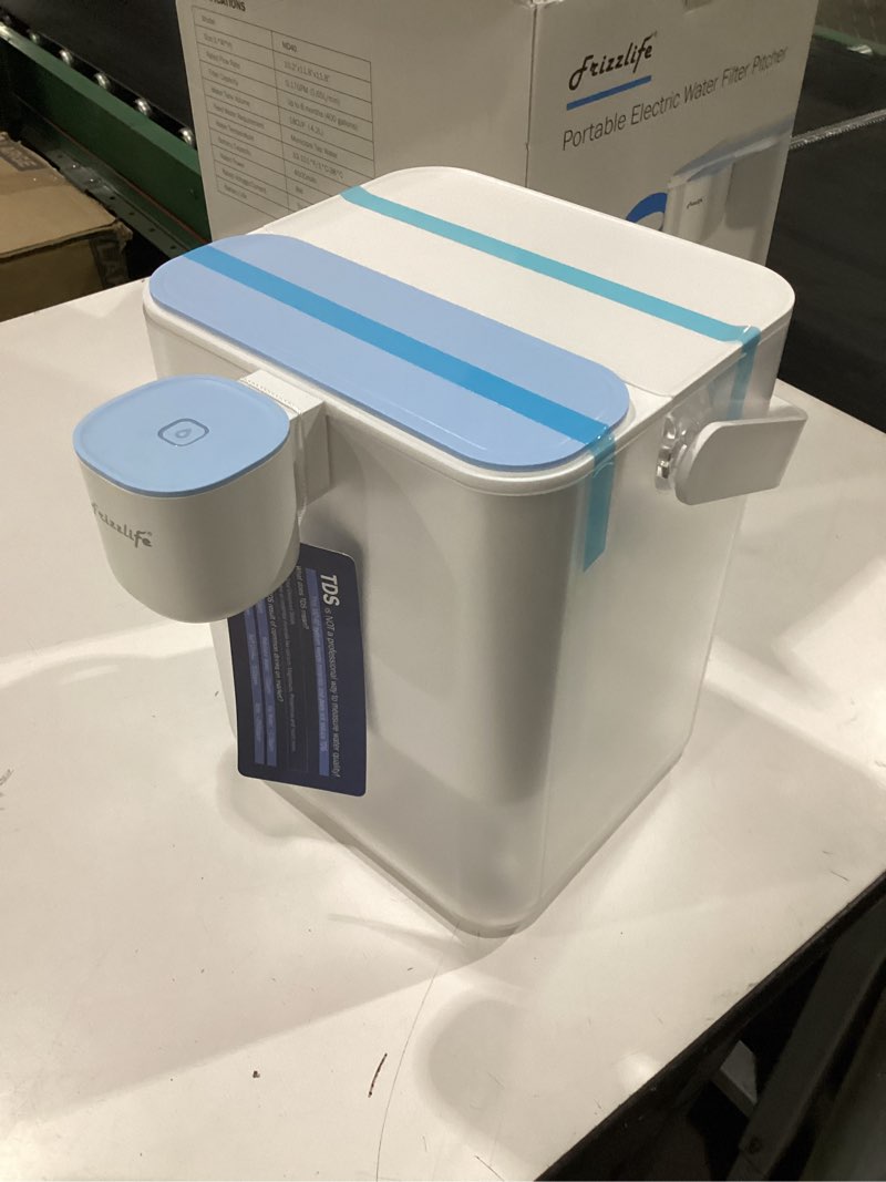 Condition photo showing New/Like New for frizzlife md40 electric water filter dispenser with 2 filters, 400 gallon, nsf/ansi 53&42&372, reduce lead, pfas, 6 months filter life pitcher, countertop rechargeable instant system