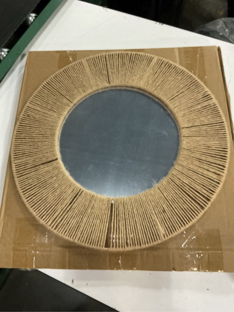 Condition photo showing Good Condition for yerliker 3 pcs boho mirror wall decor, natural jute woven round mirror, 19.7" large decorative mirrors with 2 wall art plaques, rustic farmhouse coastal decor for bathroom bedroom living room entryway