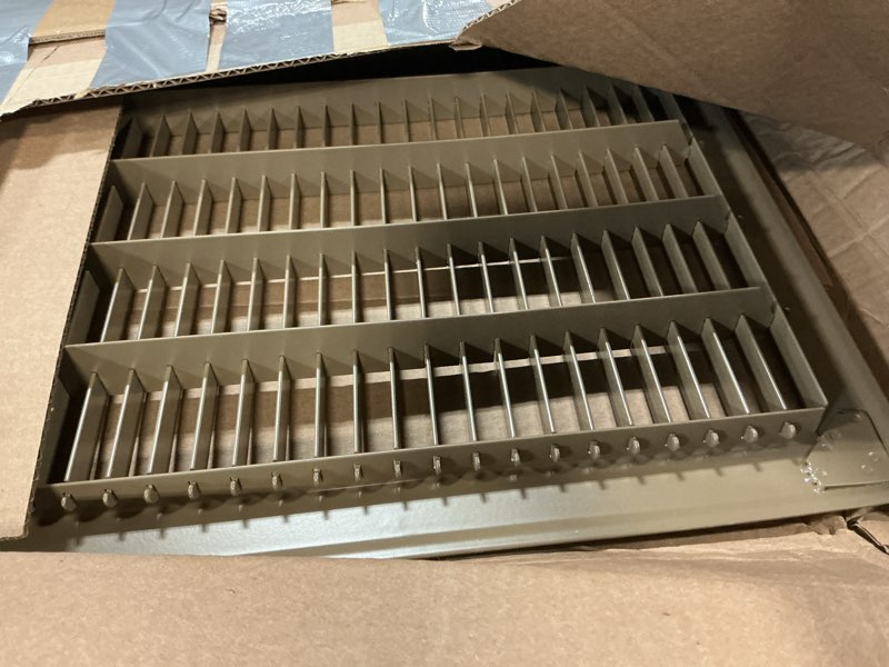 Condition photo showing As Is for fits 12x30 and 30x12 duct opening | return air floor grille by handua | walkable vent cover grill for floor | brown | heavy duty fixed blades | outer dimensions: 13.75"w x 31.75"h 1 12"w x 30"h [duct opening]