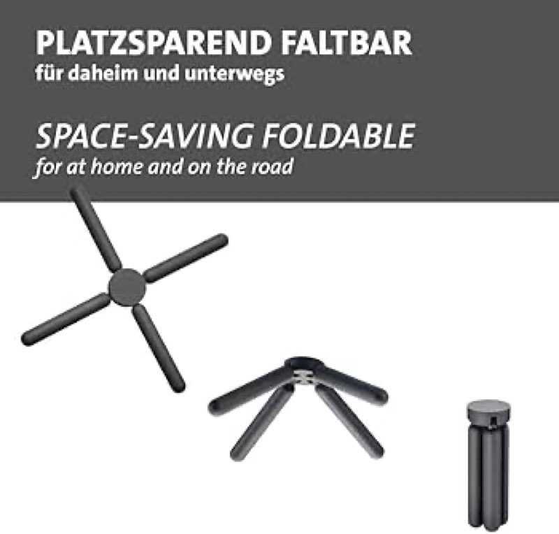 Westmark Foldable Trivet, Silicone & Plastic, Round, Charcoal Black, Space-Saving, Easy to Clean 2pk