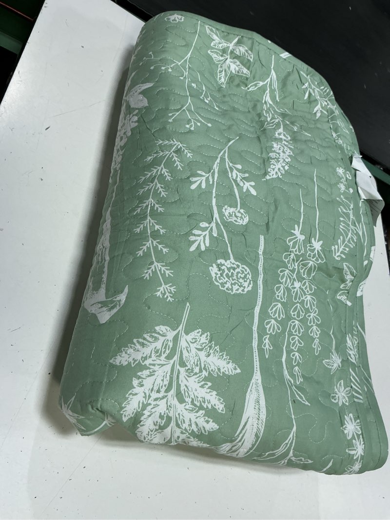Condition photo showing As Is for janzaa quilt king size sage green quilt bed spread boho quilt with floral pattern microfiber quilts set 3 pieces lightweight comforter reversible bedding set 1 king size quilt and 2 pillowcases king sage green
