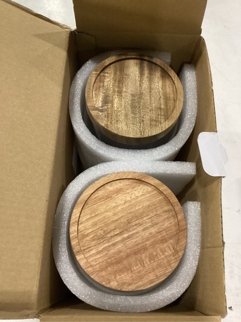 Condition photo showing New/Like New for labina glass storage container airtight food jars kitchen canister with wood lids, 33 oz wide mouth pantry organization glass jar for flour, sugar, cookie, spagetti, nuts and candy (2 pack) a4: 33 oz 2 pcs