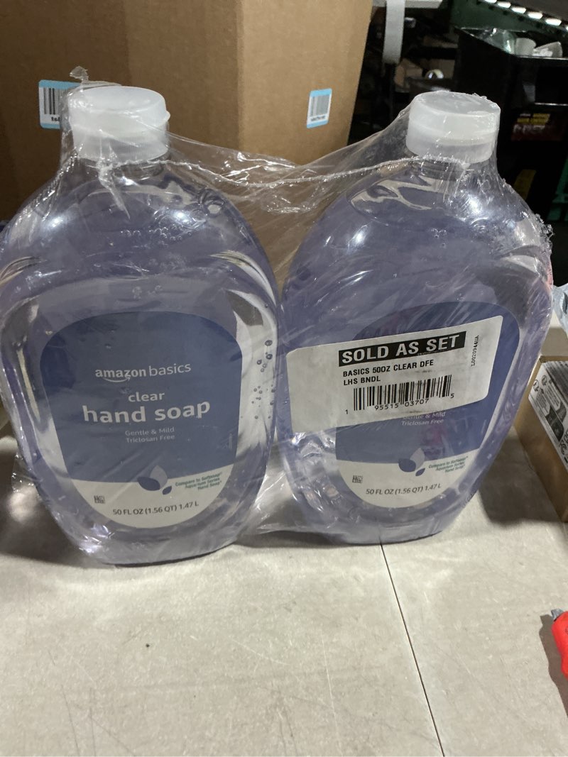 Condition photo showing Good Condition for amazon basics gentle & mild clear liquid hand soap refill, triclosan-free, dermatologist-tested, ph balanced, 50 fl oz, 2-pack (previously solimo) 50 fl oz (pack of 2) gentle & mild