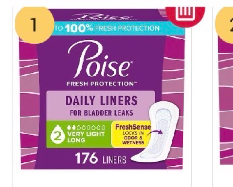 Poise Daily Incontinence Panty Liners  2 Drop  Very Light Absorbency  Long  176Ct