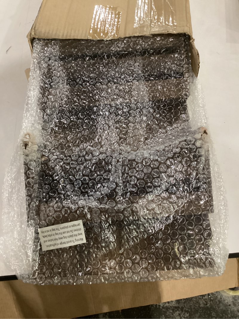 Condition photo showing New/Like New for unistyle mail organizer with 4 hooks, rustic brown wall mount, cedar wood key holder for letters, magazines, keys, dog leashes