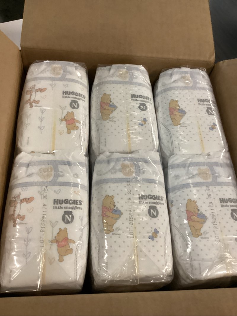 Condition photo showing New/Like New for huggies size newborn diapers, little snugglers baby diapers, size newborn (up to 10 lbs), 144 count, packaging may vary