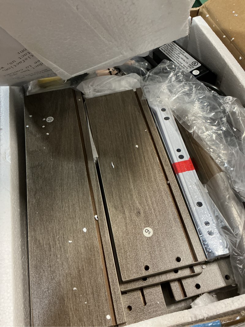 Condition photo showing Good Condition for Rattan Nightstand with Charging Station,Modern Bedside Table with 2 Storage Drawer and Open Wood Shelf, for Bedroom and Small Spaces,Night Stand with Solid Wood Legs (Grey Oak) Grey Oak-2d