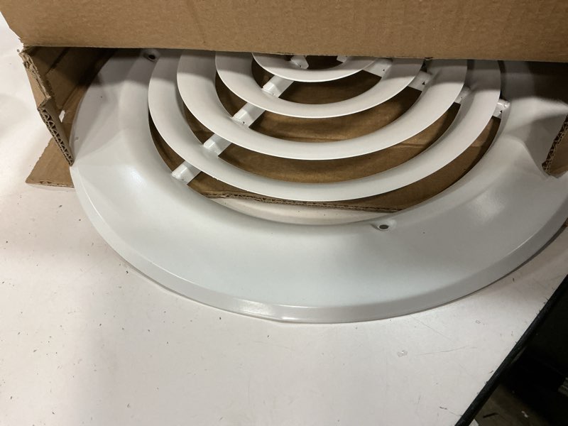 Condition photo showing As Is for Fits 10 Inch Neck Air Duct | Steel Round Air Supply Diffuser for Ceiling by Handua | Round Diffuser Vent Cover | White | Outer Dimension: 13-15/16" 1 10" Neck
