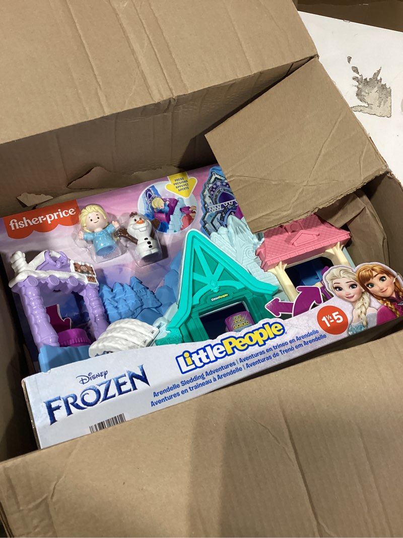 Condition photo showing New/Like New for fisher-price little people toddler toy disney frozen arendelle sledding adventures playset with figures for pretend play ages 18+ months