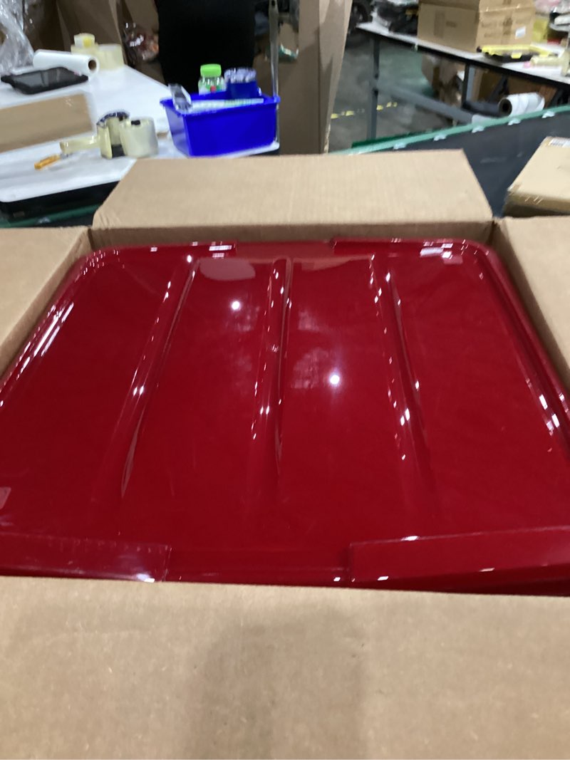 Condition photo showing As Is for IRIS USA 33 Quart Christmas Wreath Storage Container Box with Lid, 3-Pack, Stackable Under Bed Storage Organizer Bin with Latching Buckles for 20" Wreaths Christmas Decorations Garlands, Clear/Red 20" Wreath - 3-Pack