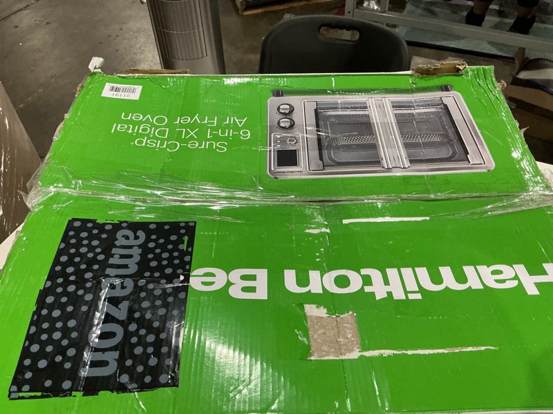 Condition photo showing As Is for hamilton beach sure-crisp® 6-in-1 xl digital air fryer oven with french doors  6-slice capacity  31191j