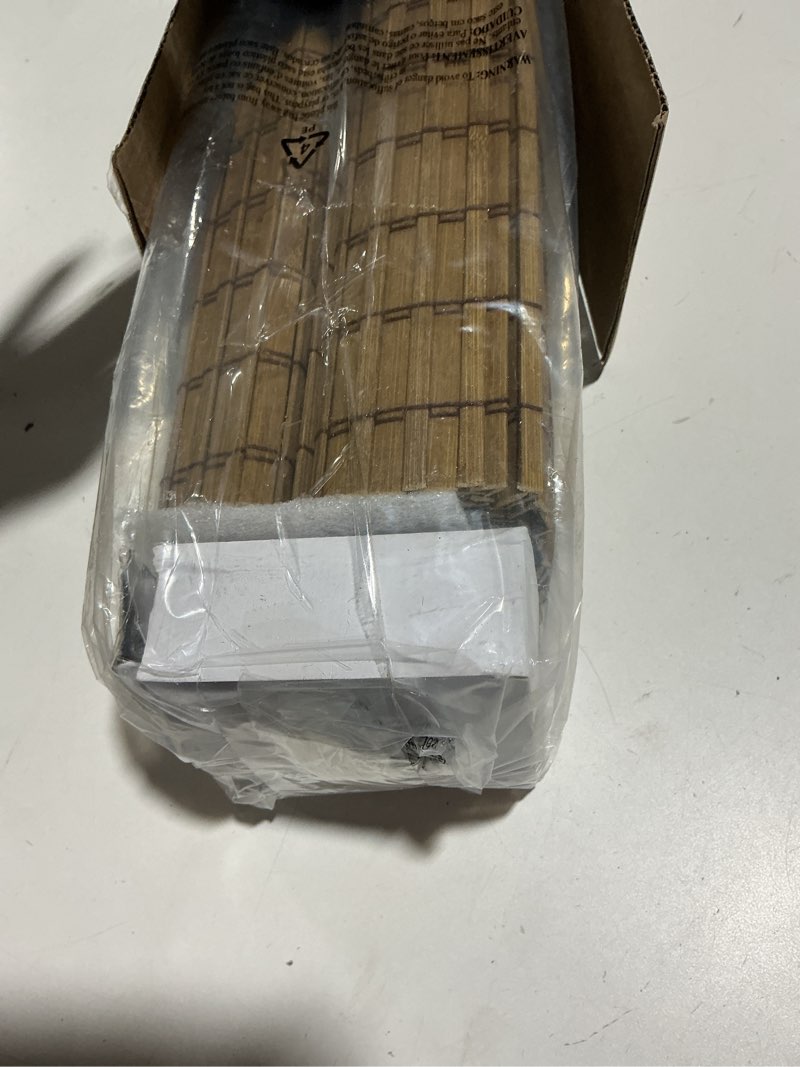 Condition photo showing Good Condition for mood bamboo shades | rustic | cordless bamboo roman shades for windows and doors (natural woven) | rustic walnut express (great privacy) | 34" w x 64" h rustic walnut express 34"w x 64"h