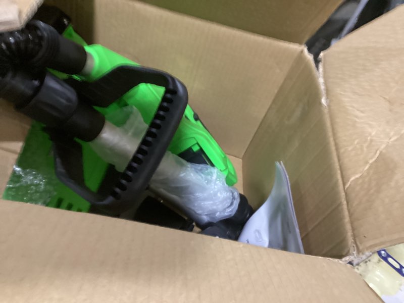 Condition photo showing As Is for DEGGE Electric Cordless Snow Shovel, 2X 3.0Ah/ 21V/ 12-Inch Battery Snow Blower with Directional Plate & Adjustable Front Handle, Snow Removal for Driveway Sidewalk, Steps, Patio (Charger Included) Green