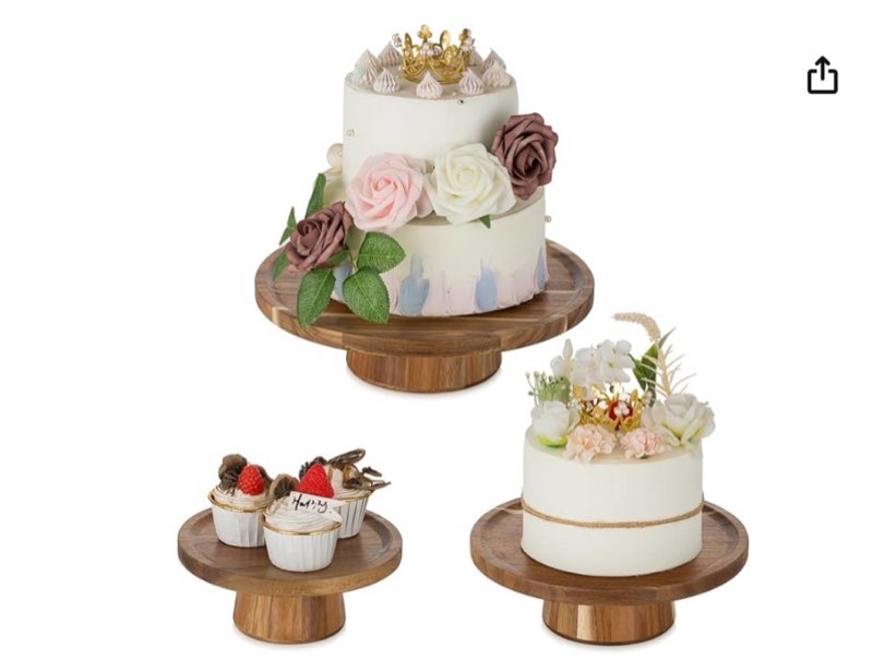 NUPTIO Wood Cake Display Stand Set of 3?4 in 1 Multifunction Cake Plate Serving Bowl Chip & Dip Tray