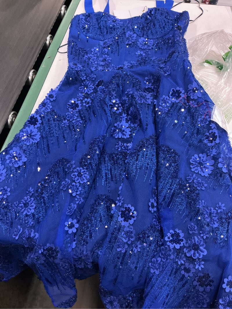 Condition photo showing New/Like New for Dress The Population Womens Adelina Fit and Flare Midi Dress XX-Small Electric Blue Multi