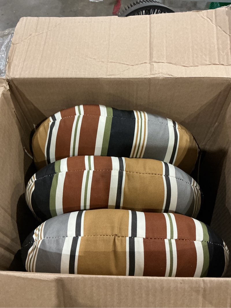 Condition photo showing Good Condition for south pine porch outdoor 15-inch round bistro chair cushion (set of 2), brick stripe