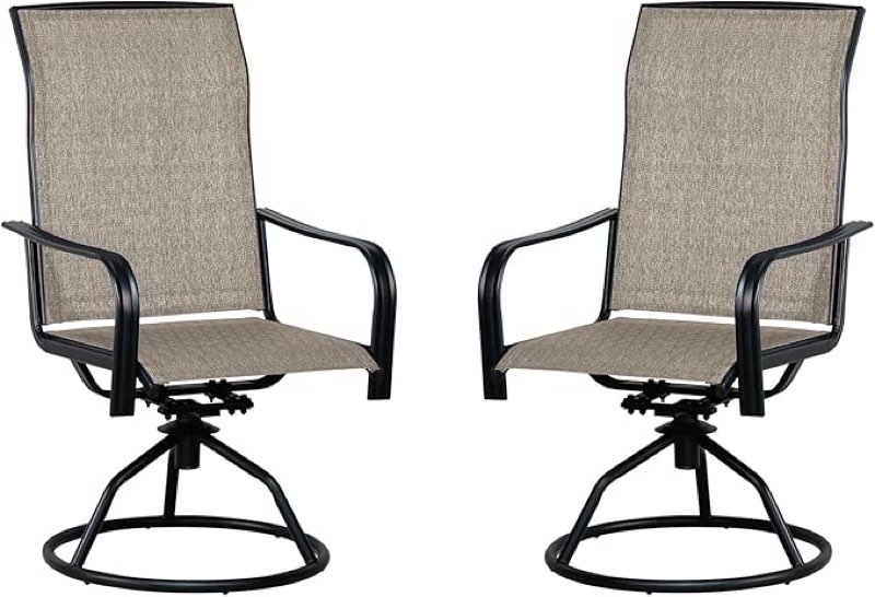 Set of 2 Patio Swivel Dining Chairs: 360° Rotating & 15° Rocking Motion, Ergonomic High-Back with All-Weather Textilene Fabric & Iron Frame for Backyard, Poolside, Porch & Garden (2, Khaki)