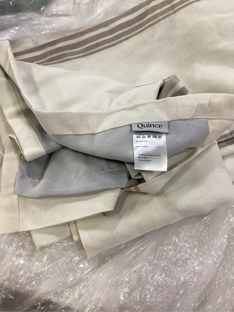 Condition photo showing Good Condition for coastal stripe linen cotton room darkening curtain - single panel size: 48x96 color: ivory/natural