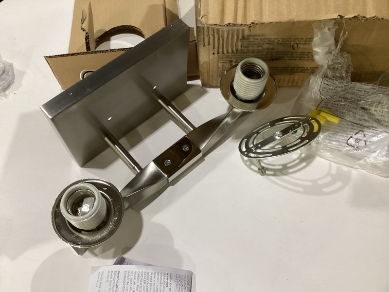 Condition photo showing As Is for kichler gioe 14.25\" 2-light bathroom vanity light fixture with opal glass in champagne bronze, damp rated for bathroom, powder room, over mirror (14.25\" w x 10.5\" h), 55225cpz contemporary 2 light champagne bronze, similar to stock photo, silver