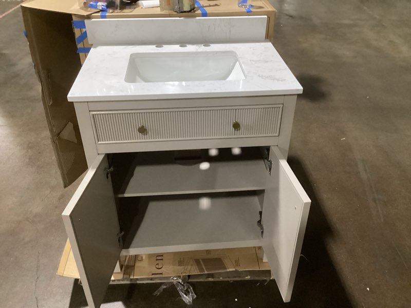 Condition photo showing Good Condition for 100+ bought last week allen + roth Sandbanks 30-in Flaxen Greige Undermount Single Sink Bathroom Vanity 