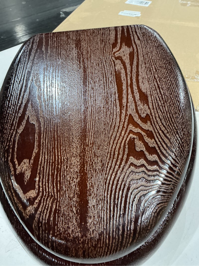 Condition photo showing Good Condition for deewow elongated toilet seat heavy duty, veneer natural standard wooden toilet seat, dark walnut toilet seat elongated, wood oval toilet lid with chrome hinges, easy clean, quick-assembled