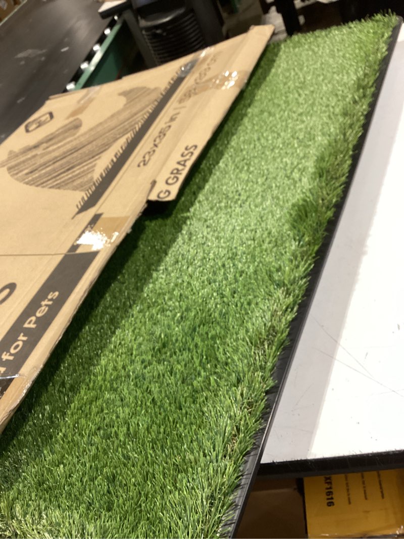 Condition photo showing Good Condition for dog grass pad with tray 23”x35” – soft-touch artificial grass pad for dogs potty with pee pads washable & puppy porch potty tray – dog litter box indoor & outdoor, pet turf for puppy toilet training 1 pee pad + grass patch + tray