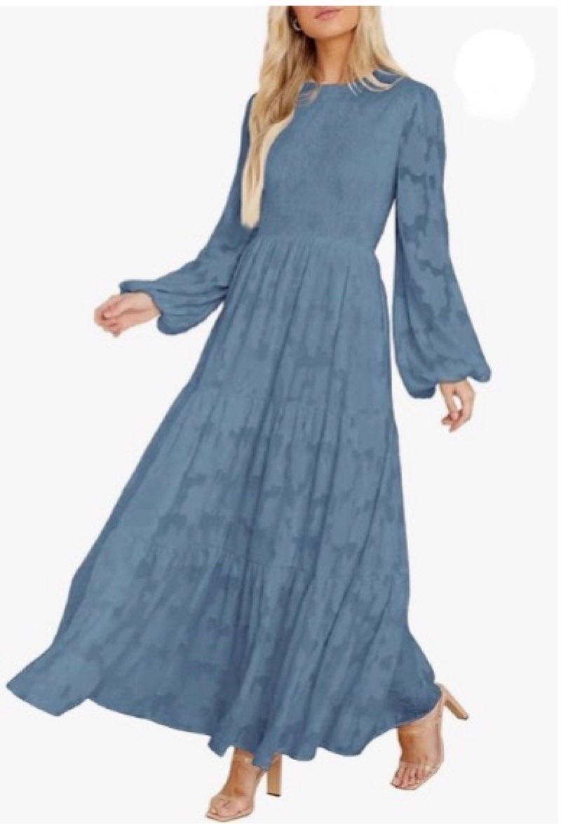 mitilly women's elegant floral long sleeve round neck smocked a-line flowy tiered maxi dress with pockets,large