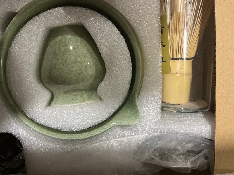 Condition photo showing Good Condition for YIBO Matcha Whisk Set With Bowl, Ceramic Matcha Making Kit Includes Bamboo Whisk (Chasen), Holder Stand, Powder Starter Sifter, Scoop, Measuring Spoon & Cup Tea Tools For Ceremony (Mottled Green)