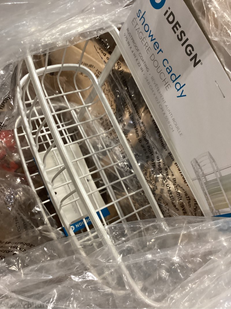 Condition photo showing Good Condition for idesign - 61974 york metal wire hanging shower caddy, extra wide space for shampoo, conditioner, and soap with hooks for razors, towels, and more, 10" x 4" x 22", pearl white pearl white 1