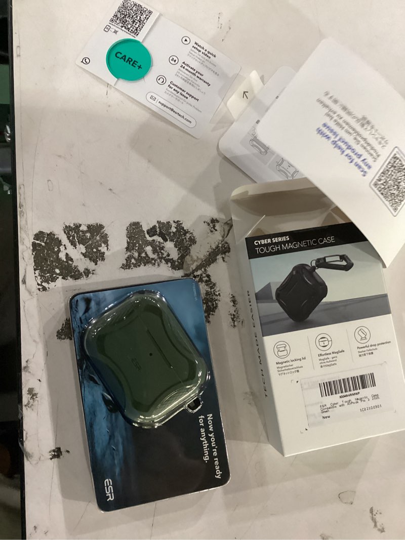 Condition photo showing New/Like New for esr for airpods pro 3 case (2025), compatible with airpods pro 3rd generation (usb-c cable), magnetic lid, magsafe ready, powerful drop protection, cyber series, green airpods pro 3 case green