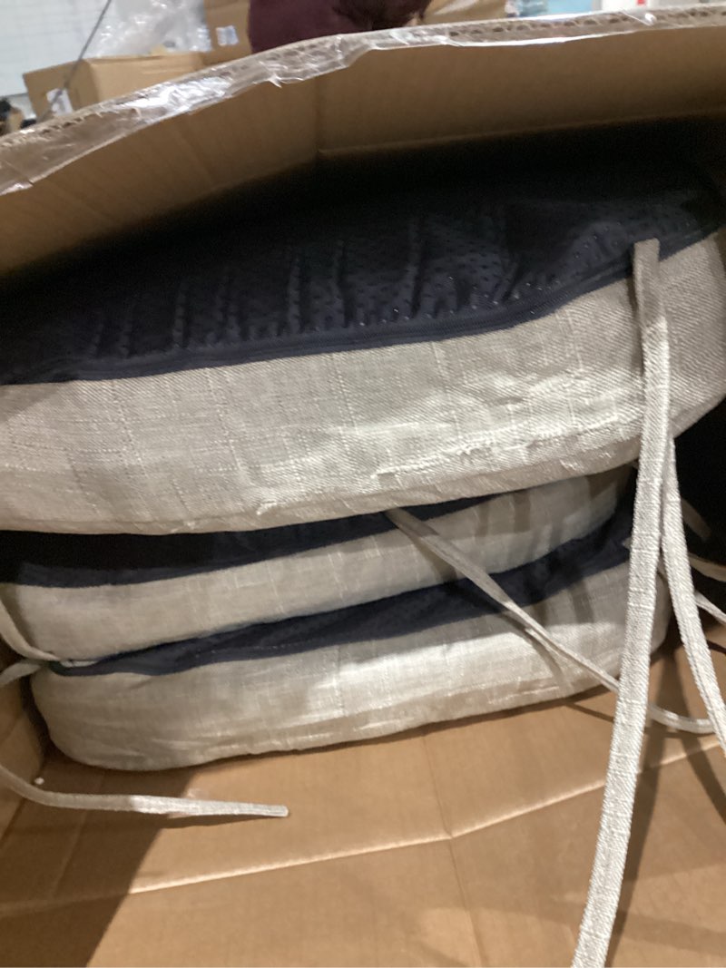 Condition photo showing As Is for Chair Cushions, Memory Foam Dining Chair Cushions, Tufted Indoor Chair Pads, Set of 4, 16.5' x 16.5' x 3.5', Beige Beige Pack of 4