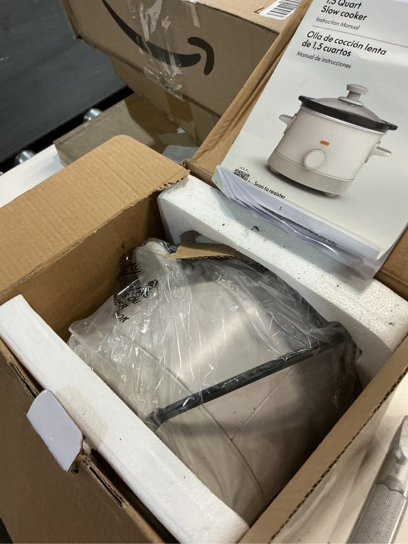 Condition photo showing As Is for bella 1.5 Qt Slow Cooker with 3 Heat Manual Control, Ceramic Nonstick Coating, Dishwasher Safe Stoneware Pot and Tempered Glass Lid, Tangle Free Cord Wrap & Cool Touch Handles, Oatmilk