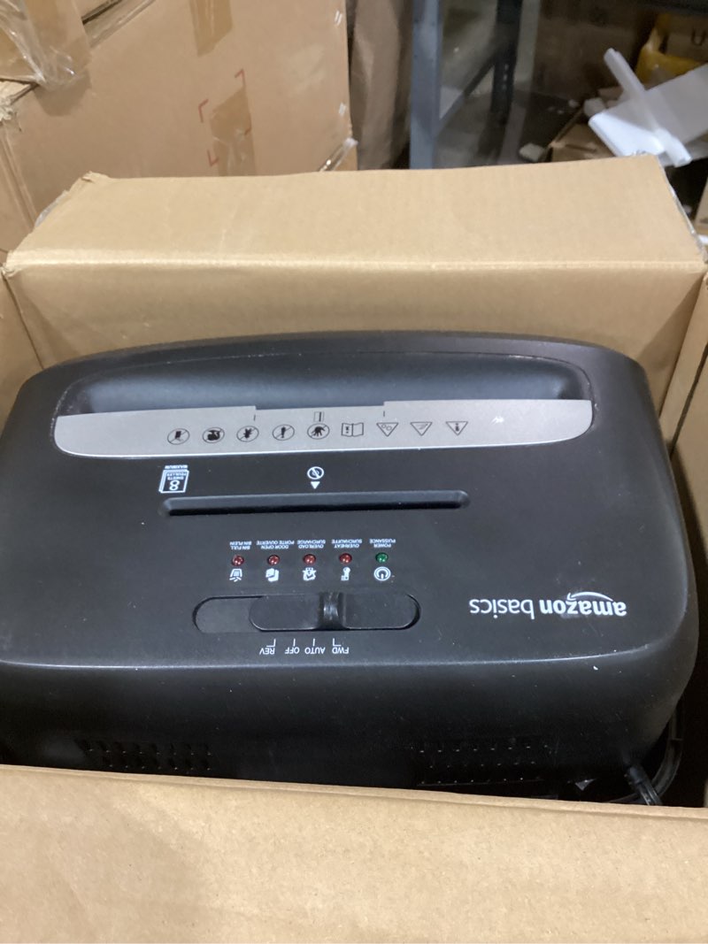 Condition photo showing Good Condition for amazon basics high security micro cut paper shredder, 8 sheet capacity, cd and credit card shredder with pull out bin, black