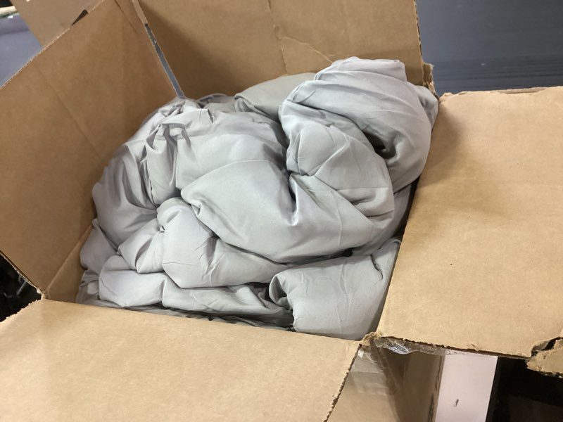 Condition photo showing As Is for ROSGONIA King Size Comforter Set Grey, 3pcs King Comforter Set (1 Gray Comforter & 2 Pillowcases) All Season Soft Lightweight Bedspread Blanket Quilt King Comforter 104"x90" Grey