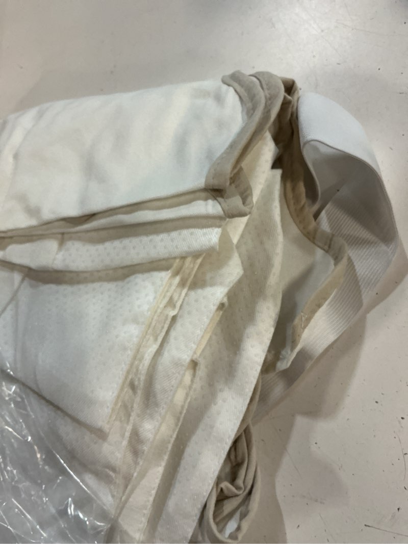 Condition photo showing Good Condition for hig off-white chic full bed skirt - easy fit scallop edge pleated bedskirts, 14 inch drop anti-slip dust ruffle, thick fabric for enhanced privacy, pre-washed for long-lasting use(n60022) white/camel full 14” drop