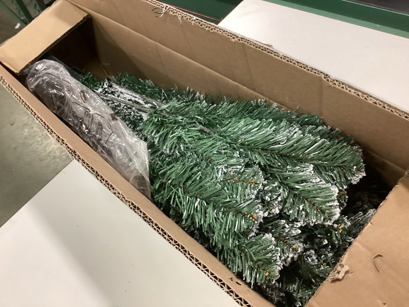 Condition photo showing Good Condition for Artificial Christmas Tree, 4.5Ft Fake Christmas Trees with Lights, Snow Flocked Pencil Spruce Xmas Tree Foldable Stand Hinged for Home, Party, Office Decoration 4ft 4in