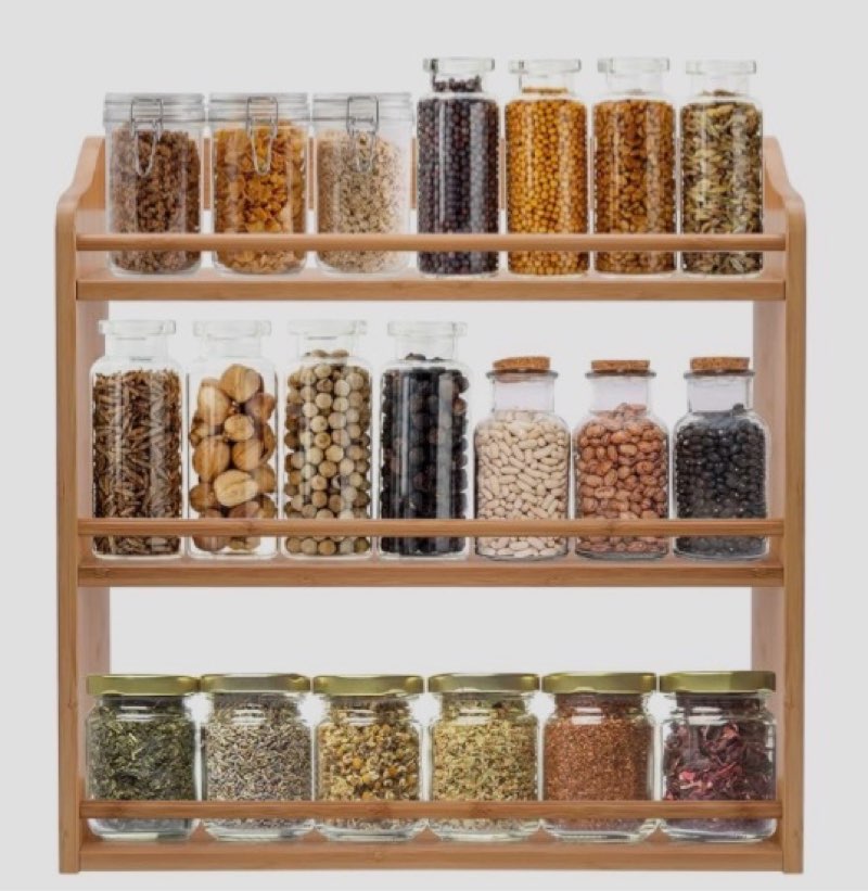 3 Tier Bamboo Spice Rack, Seasoning Jars Rack Shelf Spice Organizer for Kitchen Counter or Wall Mounting