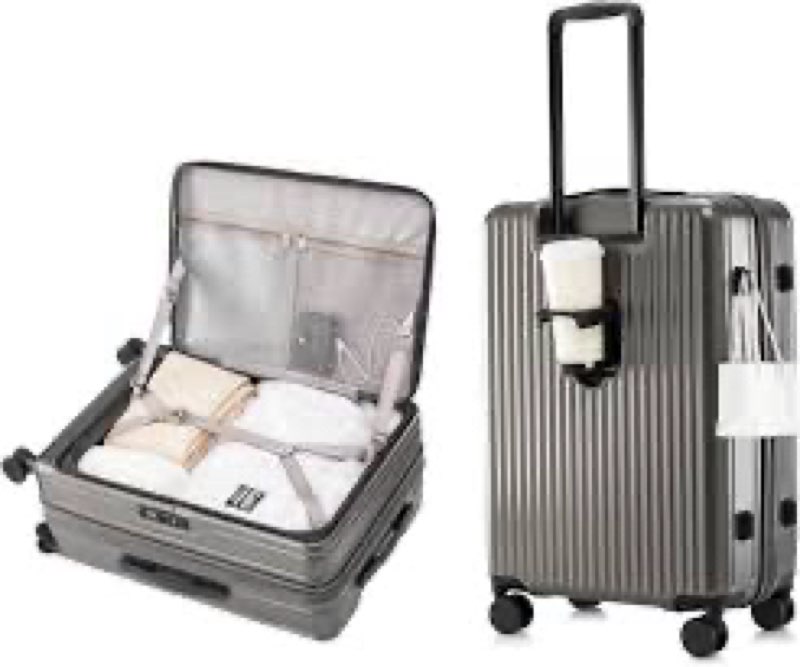 hotway pc hard shell carry on luggage with aluminum frame, suitcase with cup holder and usb port, zi