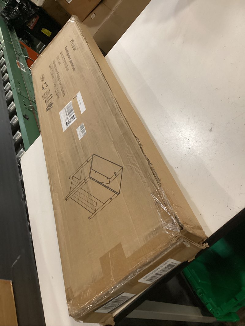 Condition photo showing New/Like New for raised garden bed, elevated green metal plant box with legs, standing garden stand with drainage holes (40" l x 11" w x 31" h) green 40" l x 11" w x 31" h