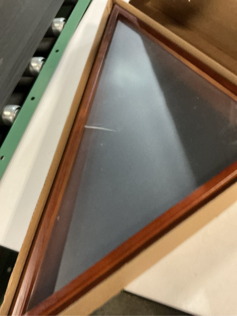 Condition photo showing As Is for flag display case for burial flag, 9.5x5' wooden military flag box case display for wall or table top, flag holder for veteran burial flag display case, military flag frame (brown) 9.5'x5'-brown
