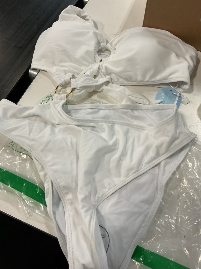 Condition photo showing Good Condition for hilinker womens cut out sexy one piece swimsuit monokini self tie halter bathing suit large white