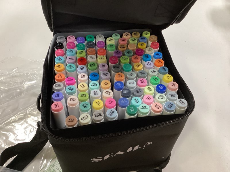 Condition photo showing Good Condition for SFAIH Alcohol Markers Fine & Chisel - 101 Colors Dual Tip Coloring Markers for Adult Coloring Sketch Illustration, Ideal Gifts for Artist Adult Beginners, [Greeting Card & Leather Storage Box]