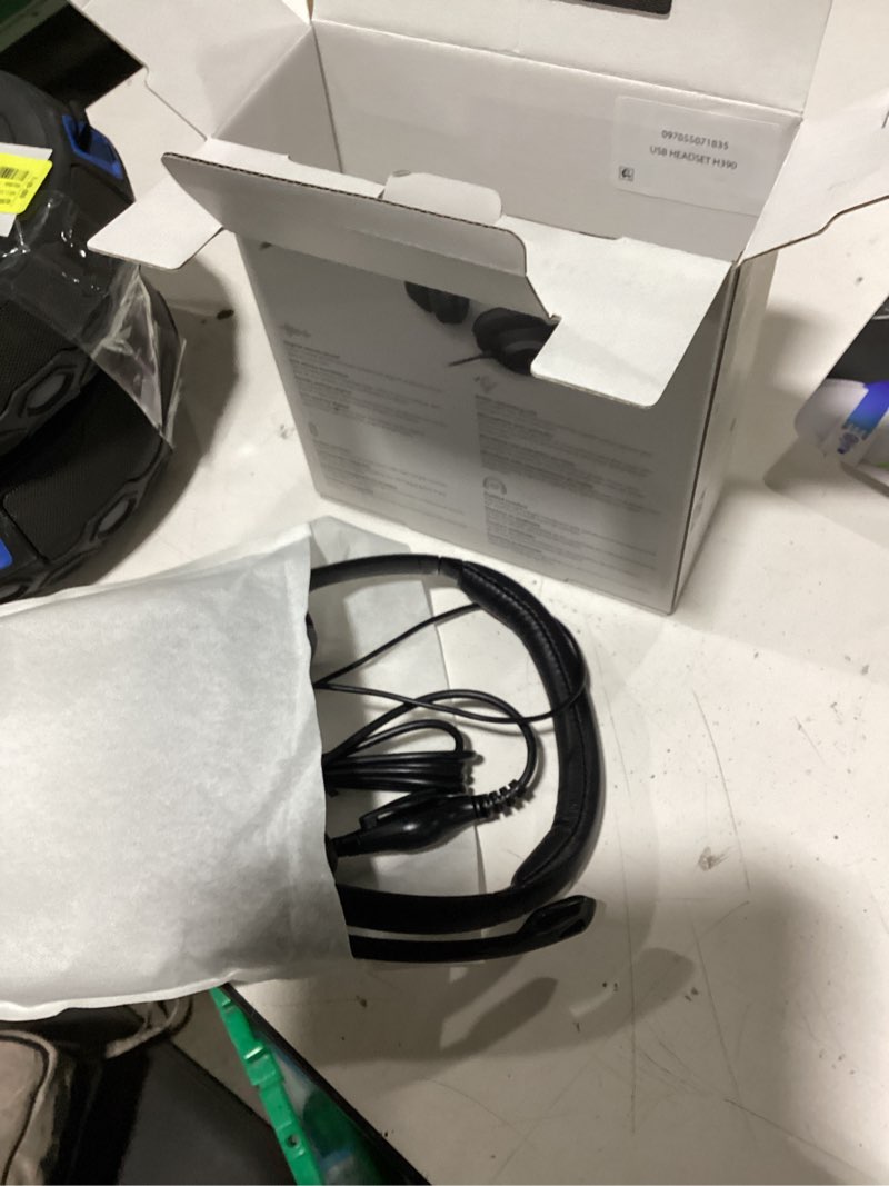 Condition photo showing New/Like New for logitech h390 wired usb headset, stereo headphones with noise-cancelling microphone, usb, in-line controls, black (981-000310)