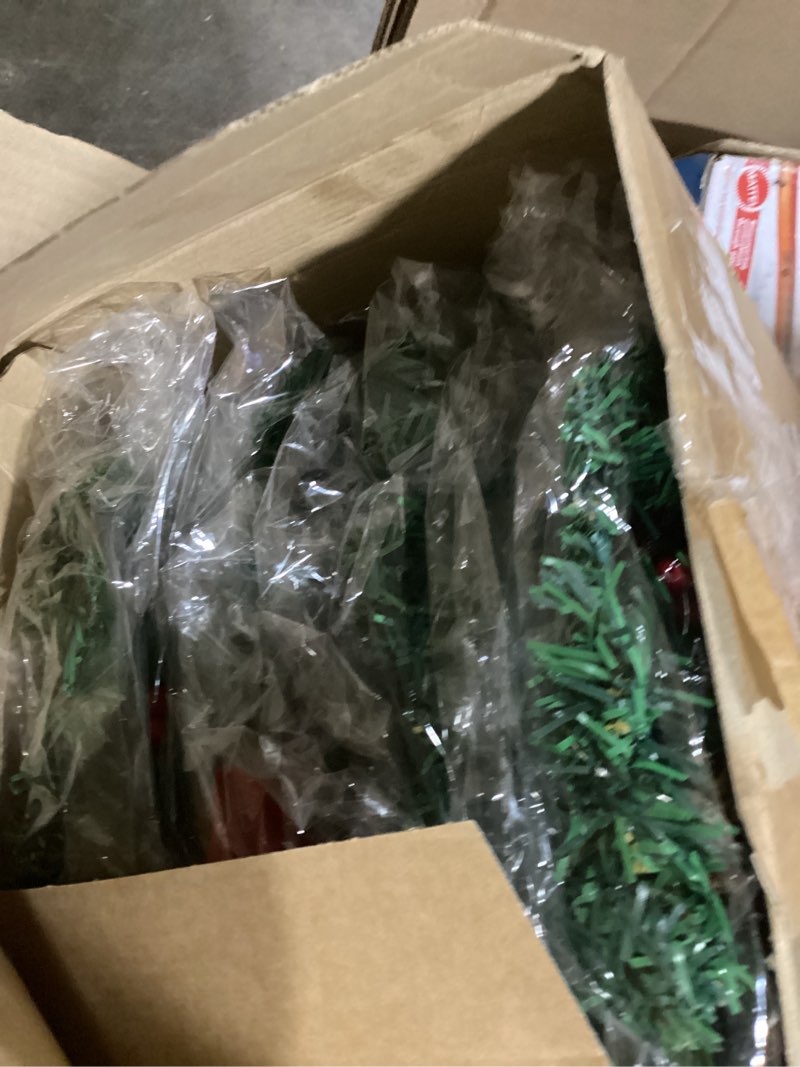 Condition photo showing Good Condition for Libima 6 Pcs Mini Christmas Wreath 12 Inch Pre Lit Lighted Christmas Wreath Hanging LED Outdoor Window Wreaths for Christmas with Buffalo Check Bowknot Pine Cone Red Berries Ribbon for Door Holiday