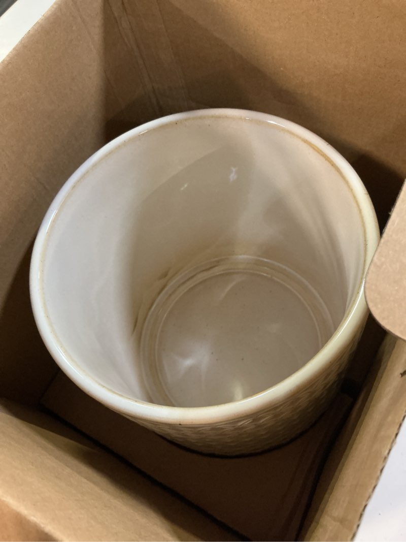 Condition photo showing Good Condition for dowan 360° rotating extra large cooking utensil holder, 7.6" kitchen utensil holder for countertop, utensil crock for farmhouse kitchen decor, ceramic stable utensil caddy, white embossed white embossed 7.6 inch