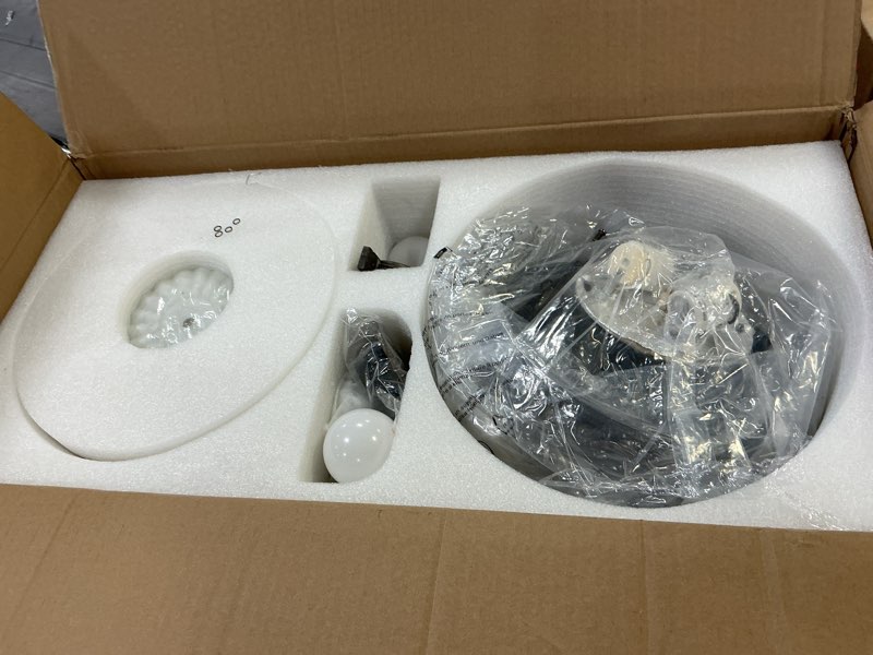 Condition photo showing As Is for CROSSIO Modern Crystal Ceiling Fan with Lights 52" Black Chandelier Reversible Ceiling Fan for Bedroom Dining Room Living Room