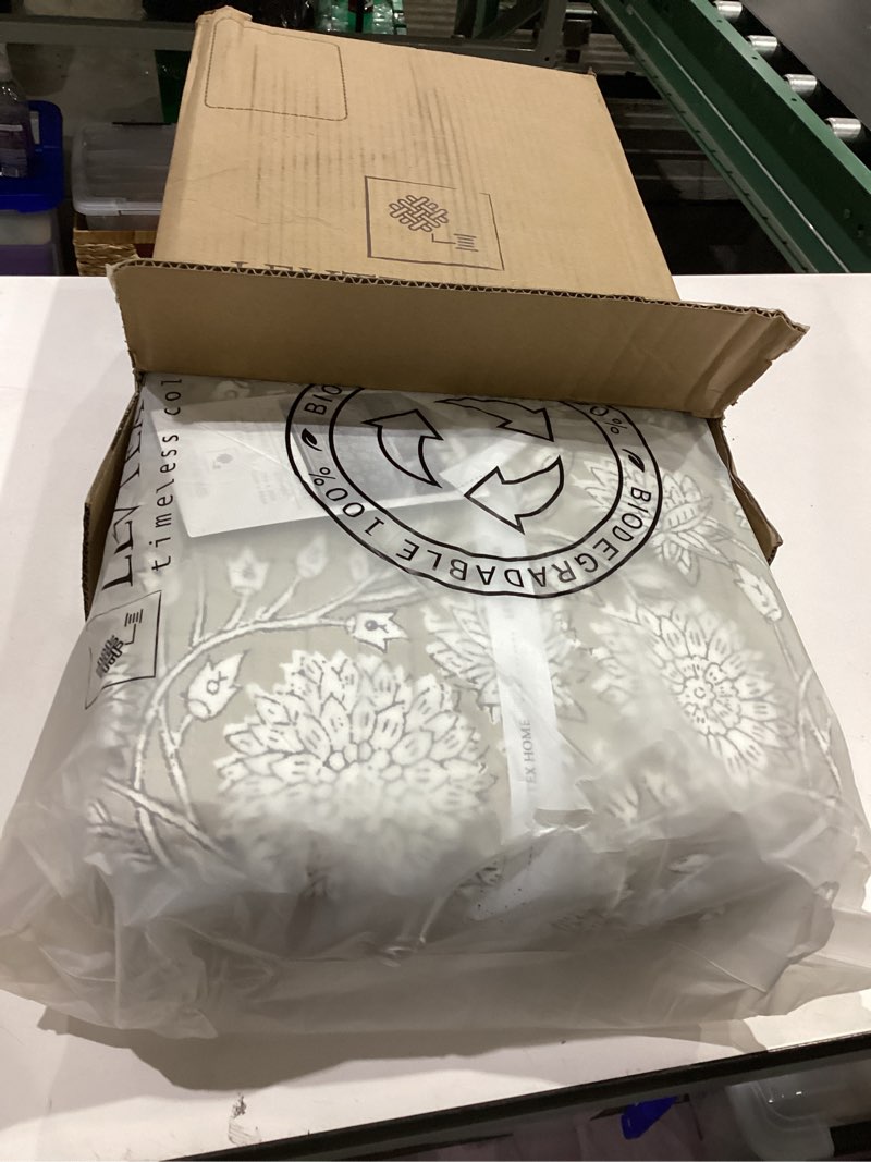 Condition photo showing New/Like New for levtex home adare taupe reversible full/queen xl comforter set with 1 pillowcase - floral bedding - taupe and white - 100% cotton twin size comforter set - soft, pre-washed comforter - full/queen xl taupe